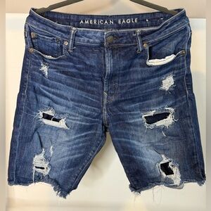 American Eagle Outfitters Men's Ripped Dark Blue Jean Shorts